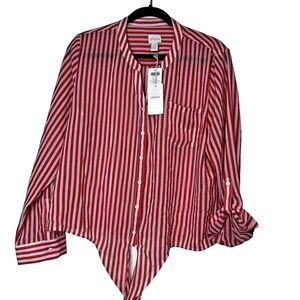Chico's 2 Top Blouse Stripe  Women L 12 Coral White Coral Stefani  NWT